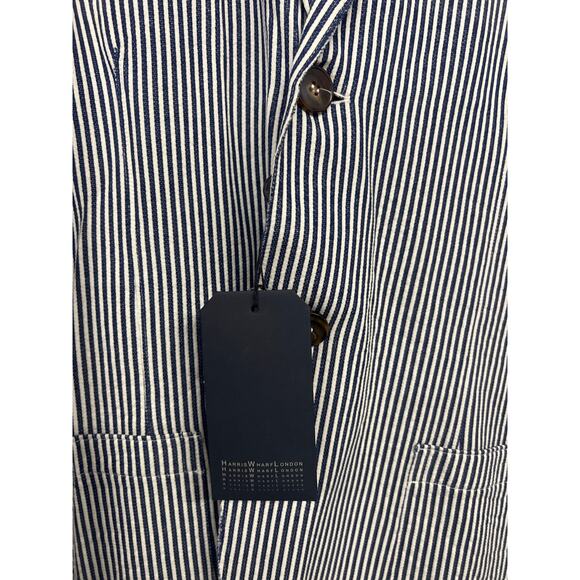 Harris wharf London EU sz54 US 43 denim men 2b seersucker strip printed blazer - Picture 2 of 10